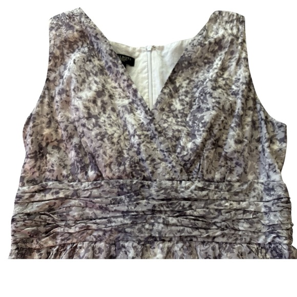 TALBOTS sleeveless dress, gray & subtle violet, lined, fit and flare, tiers. - Picture 4 of 8